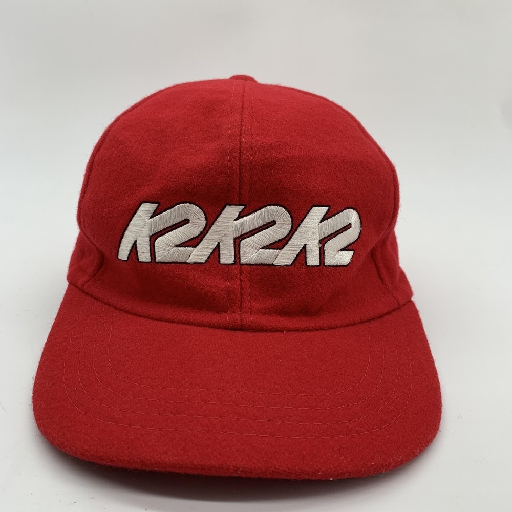 Vintage K2 Hat Wool Cap Fitted Mens One Size Red Baseball Ski Embroidered 80s